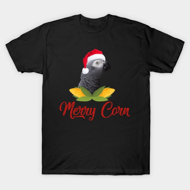 African Grey Parrot Merry Corn Christmas Santa T-Shirt by HouldingAlastairss